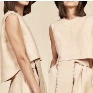 Hunter Bell Manning Linen Top Crop Shirt Tan Khaki